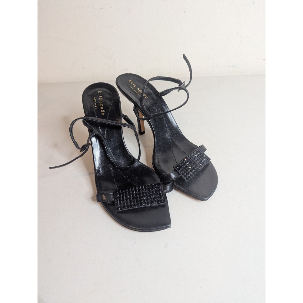 Kate Spade Black Rhinestone Leather Strappy Women's Heels size 7
